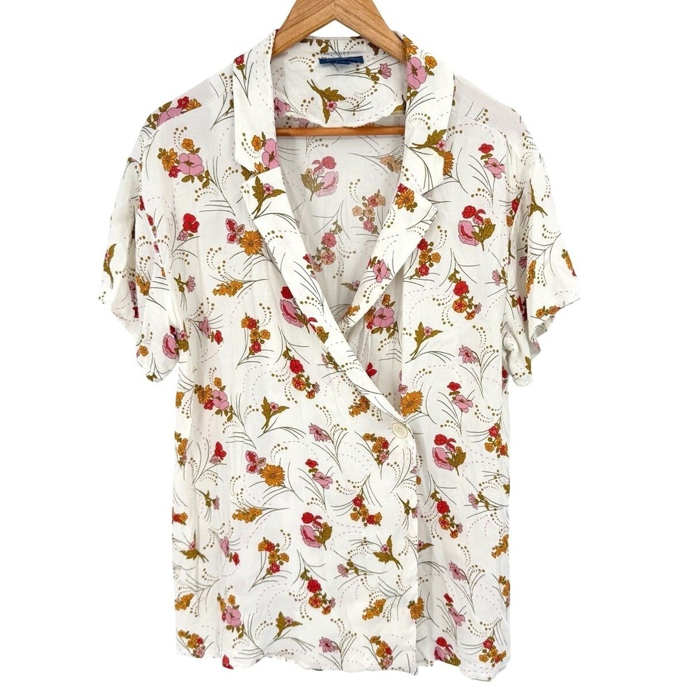 ModCloth Womens XL Short Sleeve Blouse Wrap Floral Boho Retro Cottagecore